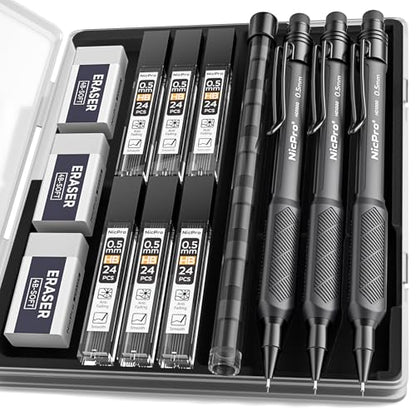 Nicpro 0.5 mm Mechanical Pencil Set with Case, 3PCS Mechanical Pencils 0.5 - style: 0.5mm(3 Pcs)
