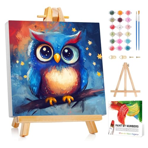 Reivworl Owl Paint by Numbers Kit for Kids with Frame 8×8 inch | Owl Paint by Number for Kids Age 6-8-12, Acrylic Paint by Numbers for Gifts and Decor - color: Style-11, size: 8×8inch