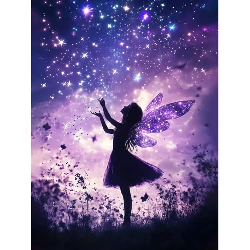 PRASIO Angel Diamond Art Kits for Adults Beginners, Fairy Diamond Painting Kits for Adults, DIY 5D Purple Diamond Painting with Round Gem Art Kits for Gift Home Wall Decor 12x16 Inch - color: XM-DP-ButterflyFairy-3040