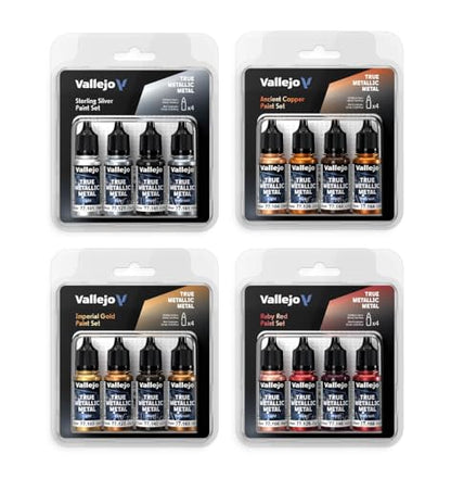 Vallejo - Obsidian Black Set, True Metallic Metal, 4 Bottles x 0.6 fl.oz. - color: Obsidian Black