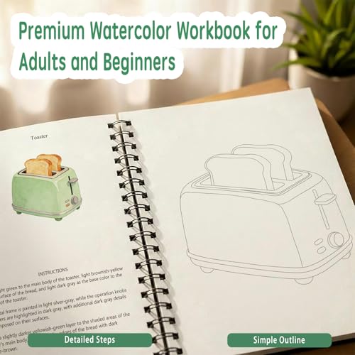 SLWBZ All-in-One Watercolor Workbook Kit - Beginner Friendly Art Set with 16 Colors, 2 Brushes & 15 Pre-Sketched Thick Watercolor Paper Pages - Creative Exploration & Stress Relief Gift (Autumn) - color: Autumn, size: With Palette