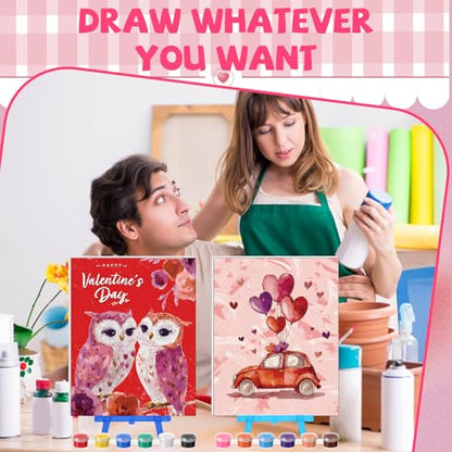 Blosssound 10 Set Valentine's Day Pre Printed Canvas Heart Pre Drawn Canvas Painting with Easel Kits 5" x 7" Outline Painting Panels for Beginners, DIY Craft Project, Home Decors - style: Heart
