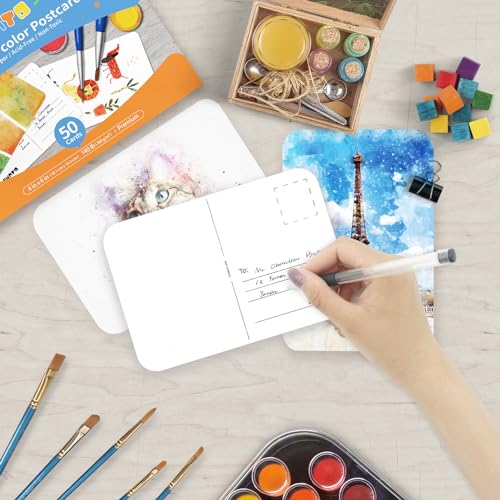 Funto 4x6 Blank Watercolor Paper Postcards, 50 Cards, 140lb/300gsm - style: 4x6 Postcards