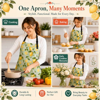 Lemon Apron with 2 Pockets Adjustable Stain Resistant Kitchen Cooking Apron for Baking BBQ Grilling Grilling Painting Gardening - color: Lemon