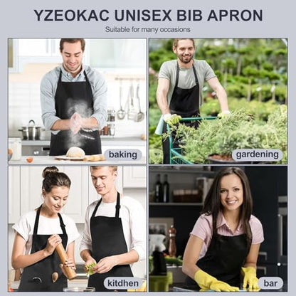 Men's Chef Apron and Women's Server Apron Featuring 3 Pockets Black Aprons. Suitable for Kitchen Cooking, Barbecue, Art Studio, Etc, Suitable for Both Men and Women