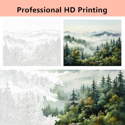 TFIAVSIN Paint by Numbers for Adults Foggy Mountain Landscape Painting by Numbers for Adults Pine Trees and Birds Adult Paint by Number Kits Unique Gift for Adults, 16"x20"(Frameless)