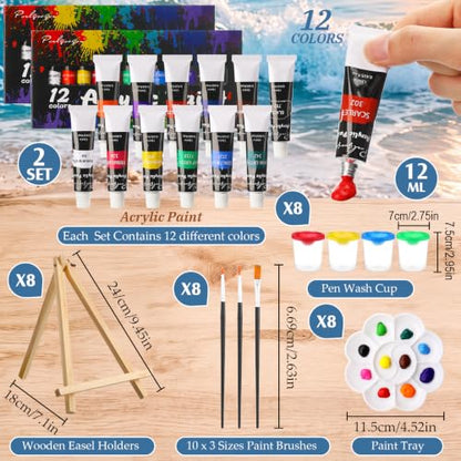 Cholemy 8 Set Paint and Sip Kit for Adults 8'' x 10'' Pre Drawn Canvas with Wooden Easels Acrylic Paint Brushes Wash Cup Palette Apron for Painting DIY Date Night Party Supplies(Sea Wave) - style: Sea Wave