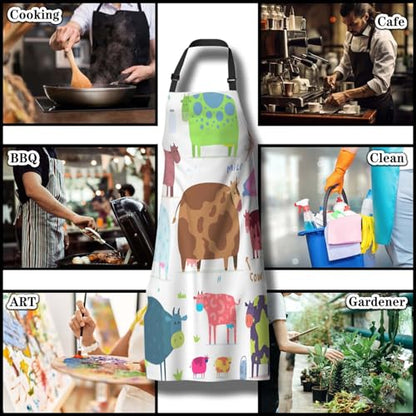 Baking Apron for Men Cows Women Aprons for Kitchen Cooking Restaurant BBQ Painting Crafting 27” (W) x 31” (H), Waterproof Apron - color: Cows