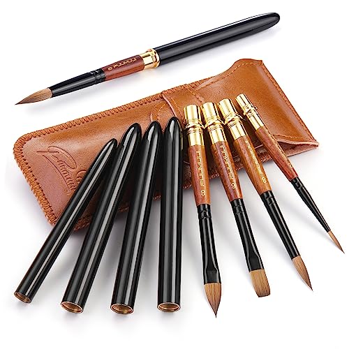 Sable Travel Watercolor Brushes, Fuumuui 4pcs Elegant Sable Travel Brushes Travel Watercolor Kit with Leather Pouch Perfect for Watercolor Gouache Ink Painting - color: Black-4pcs
