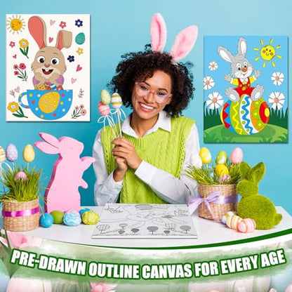 Sherr 20 Pcs Stretched Pre Drawn Canvas Afro Queen Black Art for Painting for Adults Outline Pre Drawn Stretched Cotton Canvas to Paint Party Set, 8 x 10''(Easter) - style: Easter