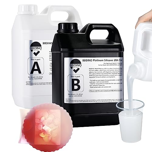 Platinum Liquid Silicone Mold Making Kit 20A Clear 1 Gallon | 1A:1B Mixing Self Degassing 4 Hrs Quick Cure -Flexible & Firm Well Balanced Liquid Silicone for Resin,Soap,Concrete,Wax Molds - size: 160 Oz