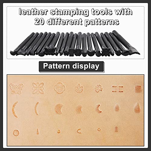 Wonvoc 21 Pcs Leather Stamp Set, Leather Stamping Kit with 20 Patterns - color: Black