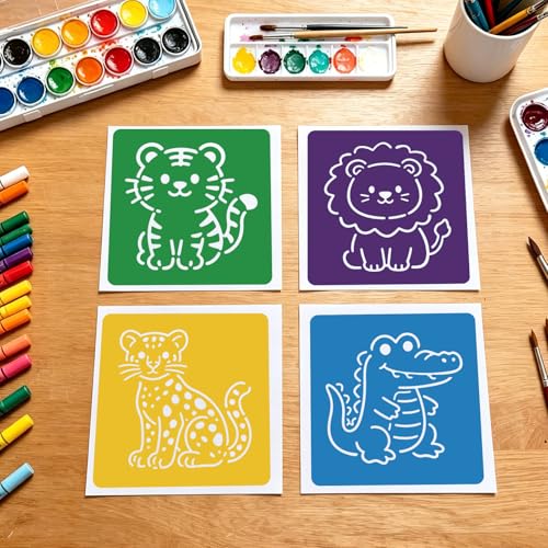 CUTHOLLOW Cartoon Animals Stencils, 25PCS 8-Inch Washable PET Art Stencils | 25PCS 8" PET Stencils, Animal, Washable and Reusable, Large Art Templates for Painting, Crafts, Walls and Sidewalk Chalk - style: Cartoon animals