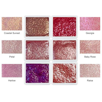 Sparkly Handmade Watercolor Paint Palette Metallic Watercolors Painting Set Gift for Artists in Calligraphy, Hand Lettering, Junk Journaling (Peach Soda) - color: Peach Soda
