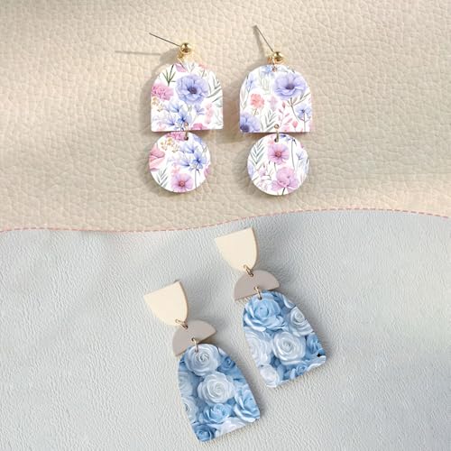 6 Pcs Transfer Paper for Polymer Clay, 3D Floral Rose Butterflies Shells Pattern Clay Transfer Sheets, Water Soluble Polymer Clay Transfer Sheets Paper for DIY Jewelry Earrings Making 5.8"X3.9"
