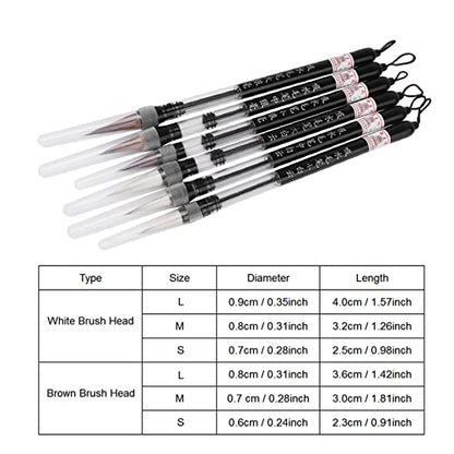 LiebeWH Water Brush Pen Set 6Pcs Refillable for Watercolor Painting Chinese Calligraphy Hand Lettering Travel Art Supplies Beginners and Professionals