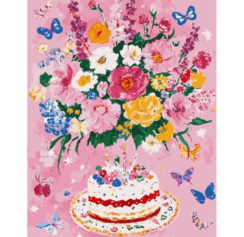 ZRIZQ Flowers Paint by Numbers Kit for Adults Beginner,Birthday,16x20 | Full set with wooden brushes,rolled canvas,rich paints.Calming activity.Beginner friendly.Just open and paint. - color: 16"X20"Rolled Canvas-Birthday Flowers