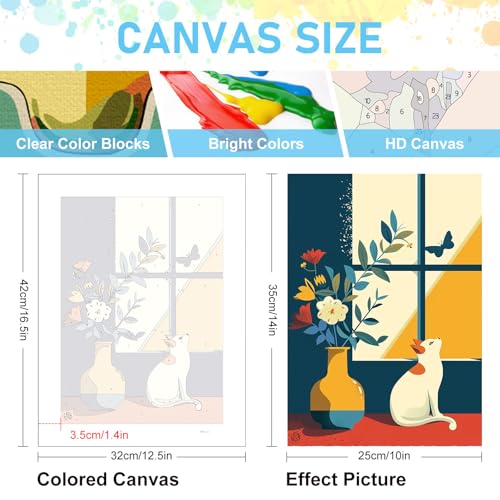Offito 6 Pack Paint by Numbers Kit for Adults, Flowers Vase Cat, 10x14 Inch - color: BOP6PNP09