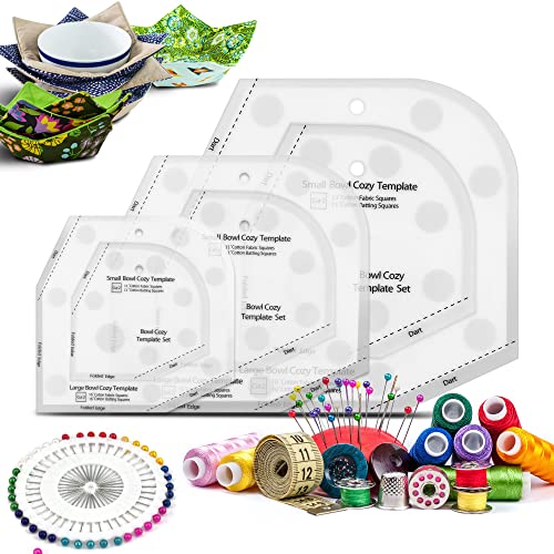 Bowl Cozy Template 3 Sizes, Bowl Cozy Pattern Template Cutting Ruler Set,Sewing Pattern and 40 Cool Pins, User Manual Included