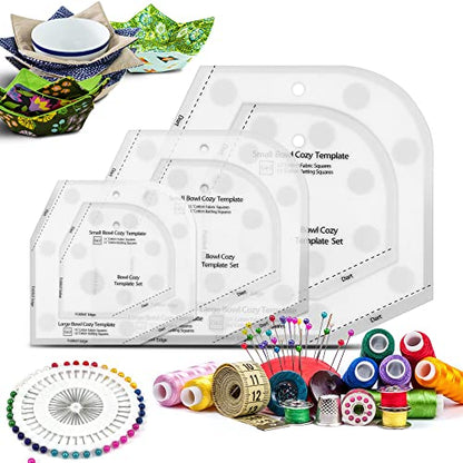 Bowl Cozy Template 3 Sizes, Bowl Cozy Pattern Template Cutting Ruler Set,Sewing Pattern and 40 Cool Pins, User Manual Included
