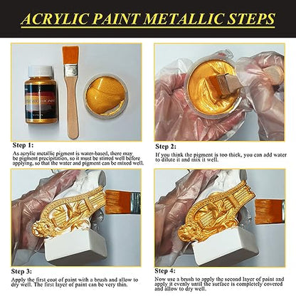 Acrylic Paint Metallic, 3pcs 13.5oz(375g) Gold & Silver & Bronze Leaf Paint | Gold Leaf Paint for Art Painting, Ideal for Canvas, Wood, Clay, Fabric, Ceramic, Stone, Glass Craft Supplies