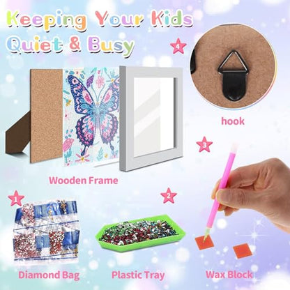 Butterfly Diamond Art Painting Kits for Kids with Frame Ages 6-12 (7x7 in) - color: CC1035