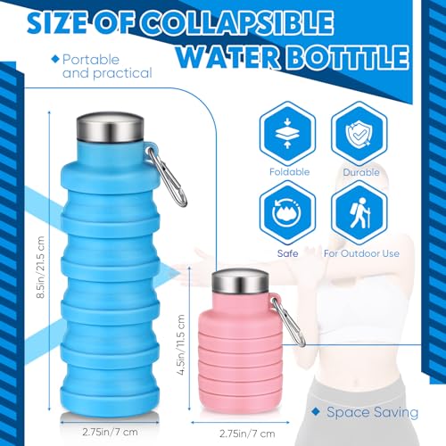 Baderke 2 Pcs Collapsible Water Bottles 17oz Silicone Travel Foldable Portable Water Bottle with Buckle Silicone Lightweight Reusable Leakproof for Camping Hiking Cycling Sport(Pink, Blue) - color: Pink, Blue