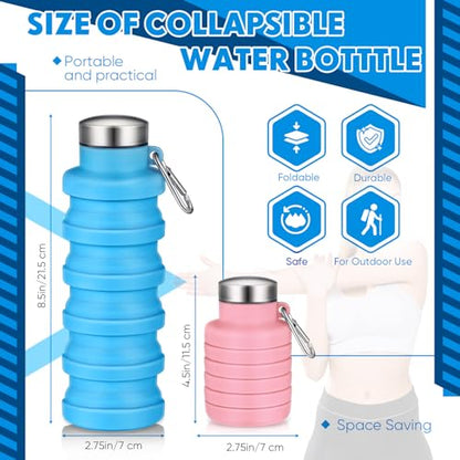 Baderke 2 Pcs Collapsible Water Bottles 17oz Silicone Travel Foldable Portable Water Bottle with Buckle Silicone Lightweight Reusable Leakproof for Camping Hiking Cycling Sport(Pink, Blue) - color: Pink, Blue