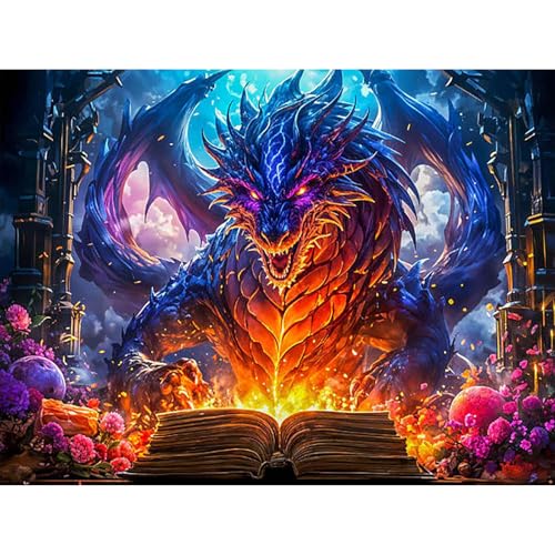ajepon Dragon Diamond Art Kit - 5D Diamond Painting for Adults Animal, Magic Dragon Adult Gem Painting Kits, Gem Art Kit for Wall Home Decor Arts Craft 12x16inch - color: G9409