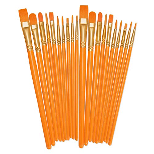 BOSOBO Paint Brushes Set, 20 Pcs Small Paint Brush Kit Round Flat Tip Nylon Hair, for Acrylic Painting, Watercolor, Oil Painting, Kids Face Nail Art Canvas Rock Craft, Art Supplies, Orange - color: Orange, size: 2 Pack