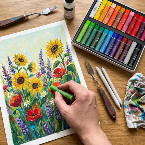 Oil Pastels Set, Soft Round Oil Pastel Crayons for Students & Artists, Drawing, Sketching, Blending & School Art Supplies (24 Colors) - color: 24 Colors