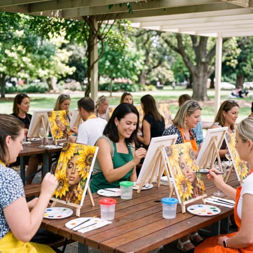 Cholemy 8 Set Paint and Sip Kit for Adults 8'' x 10'' Pre Drawn Canvas with Wooden Easels Acrylic Paint Brushes Wash Cup Palette Apron for Painting DIY Date Night Party Supplies(Sunflower Woman) - style: Sunflower Woman