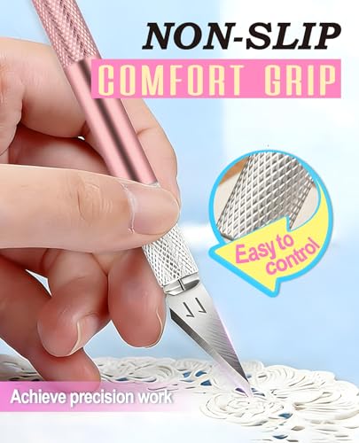 DIYSELF Exacto Knife Set with 10 Extra #11 Blades, 6-Inch Metal Ruler, Pink | Exacto Knife for Crafting, Art, Scrapbooking & Stencil Projects, Hobby Knife Set for Artists & Students - color: Rose Gold