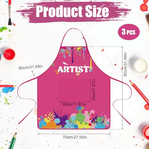 3 Pcs Painting Artist Apron with 2 Pockets, Colorful Artist Smock, Adjustable Painting Aprons for Adults - color: Rose Pink