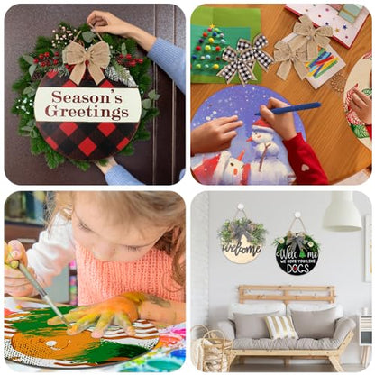 DIYDEC 6 Pack Wood Circles for Crafts 14 Inch Unfinished Wood Slices Blank Wooden Door Hanger Sign Round Wood Discs with Bows Twine Glue Point for DIY Crafts Painting Christmas Home Holiday Decor | Round Wood Discs with Bows Twine Glue Point for DIY Craft