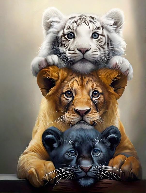 Diamond Art Kits for Adults,Three Tigers Diamond Painting Kit 11.8x15.8inch | 5D DIY Full Round Drill Paint by Diamond,Diamond Dot Gem Art Crafts,for Home Art Wall Beginners - color: KM48-1