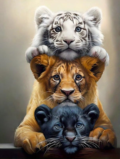 Diamond Art Kits for Adults,Three Tigers Diamond Painting Kit 11.8x15.8inch | 5D DIY Full Round Drill Paint by Diamond,Diamond Dot Gem Art Crafts,for Home Art Wall Beginners - color: KM48-1