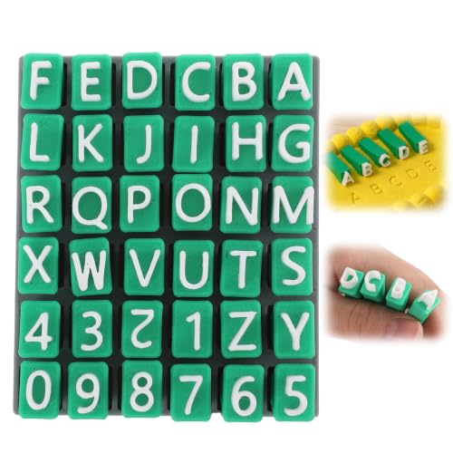 COMNICO Clay Stamps 36 Pcs Alphabet Numbers Set Mold Accessories Capital Letter Stamps for Pottery Ceramic DIY Crafts with Storage Box (Green)