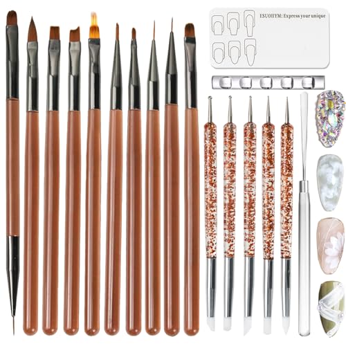 18 PCS Nail Art Brushes Set for Painting Practice Design Nails, French Tips Liner Brushes, Acrylic Nail Brushes for Nail Extensions, Nail Sculpting Pen Dotting Tools Nail Art Tools Home