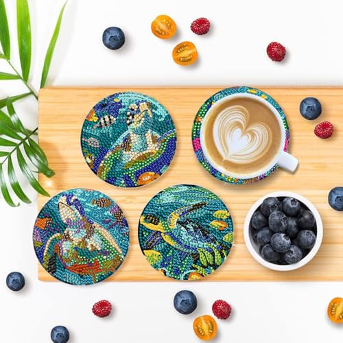 DOTSOPS 8 Pcs Ocean Diamond Art Coasters Kits for Adults with Holder 4 in - color: Ocean