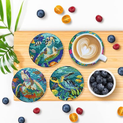 DOTSOPS 8 Pcs Ocean Diamond Art Coasters Kits for Adults with Holder 4 in - color: Ocean