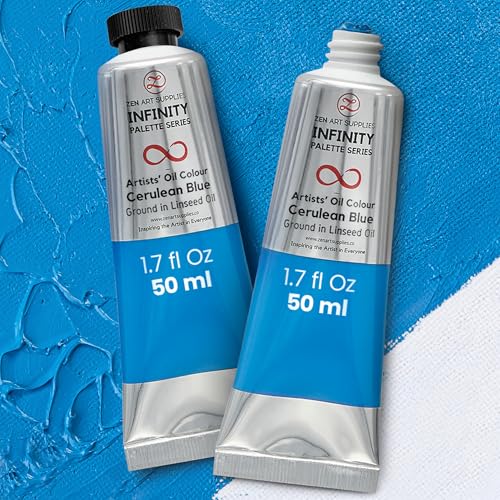 ZenART Professional Oil Paint Set - Artist Grade Cerulean Blue - 2x50ml | Non-Toxic, Buttery Consistency, Rich Pigment, Lightfast Oil Paints for Primed Surface Canvas, Fine Art, Portraits & Landscape - color: Cerulean Blue