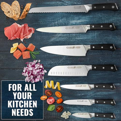 Cutluxe Kitchen Knife Set, 8-Piece Chef Knives with Acacia Wood Block | Razor Sharp Full Tang Blades, High Carbon German Steel – Artisan Series, Professional - size: 8 Pcs Knife Set with Block