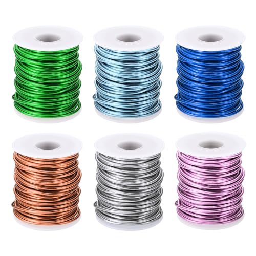 PATIKIL 10 Gauge 2.5 mm Aluminum Craft Wire, 49.2 ft Metal Wire 6 Roll Armature Bendable Wire for Jewelry Making Metal Wrap DIY, Rose Gold/Silver/Sapphire Blue/Light Pink/Green/Steel Blue - color: Rose Gold/Silver/Blue/Light Pink/Green/Steel Blue, size: 1