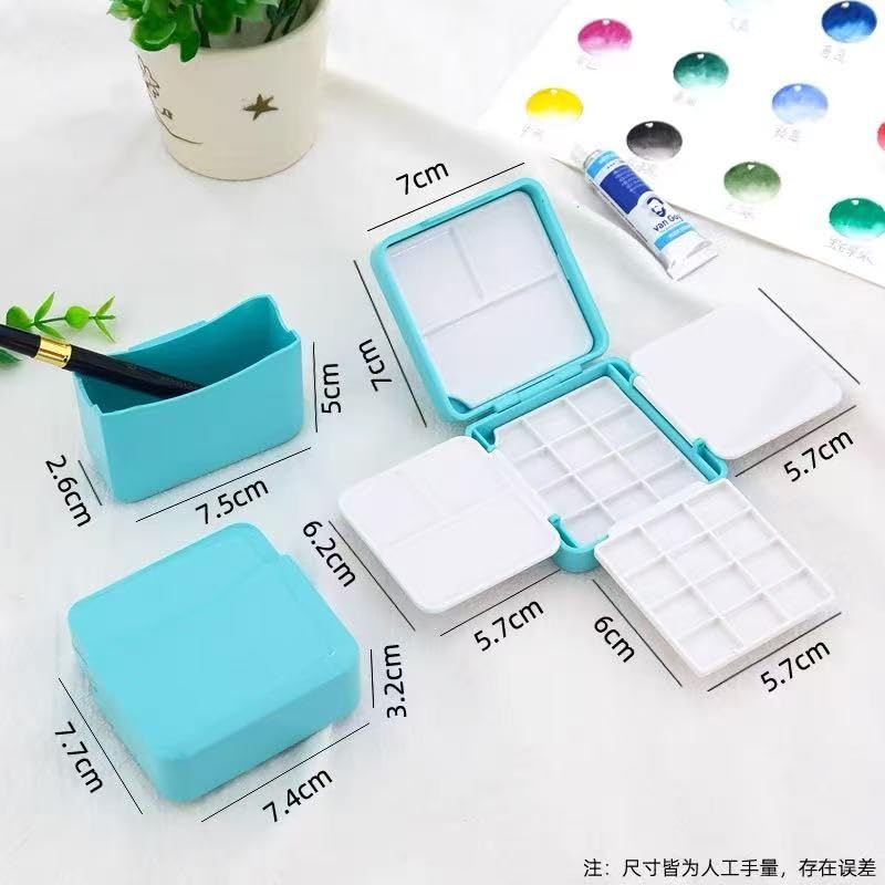 Travel Portable Watercolor Paint Set，24-Well Empty Watercolor Palette Paint Mixing Tray Blue - color: Blue
