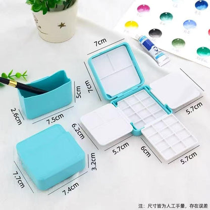 Travel Portable Watercolor Paint Set，24-Well Empty Watercolor Palette Paint Mixing Tray Blue - color: Blue
