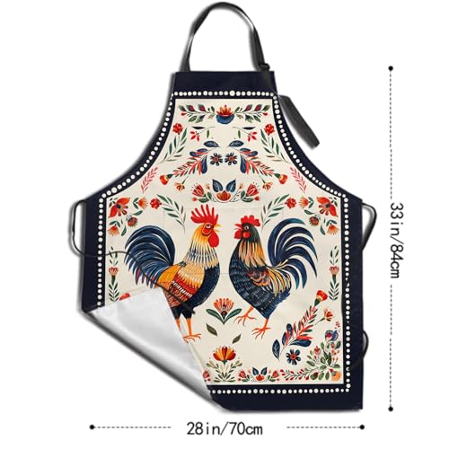Funny Apron Polyester Grooming Aprons with Pocket for Cooking Kitchen Grilling Adults - color: Retro Chicken Multi