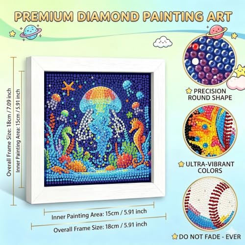 YarnWhimsy Jellyfish Diamond Art Kits for Kids with Frame 7x7 inch | Small Diamond Painting Kits for Kids, Easy Gem Art for Kid with Beautiful Package, Little Gem for Home Wall Decor - color: CC1148-US
