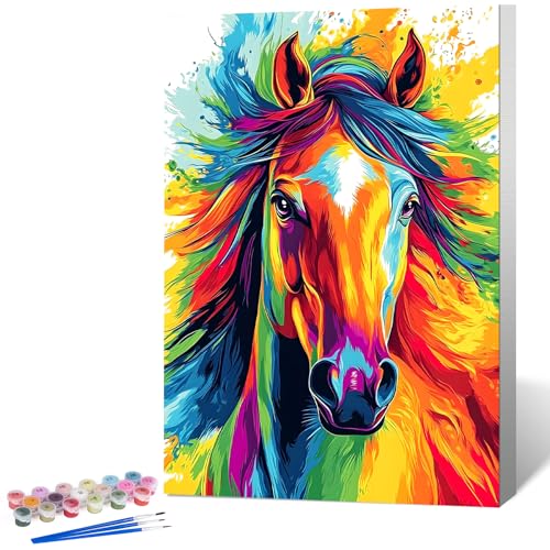 Okarina Framed Paint by Numbers Kit for Adults, Colorful Horse 8x12 Inch | Paint by Number with Frame, DIY Acrylic Painting Kit for Relaxation, Easy for Beginners, Wall Decor Gift for Animal Lovers - color: OPFUS2512-05
