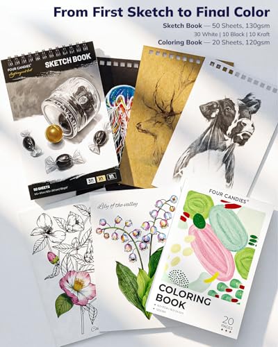 Four Candies 85 Pack Sketching Kit for Artist Gifts & Art Supplies